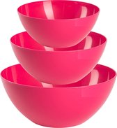 Plasticforte voedsel serveer schalen set - 3x stuks - roze - kunststof - Dia 20/25/28 cm