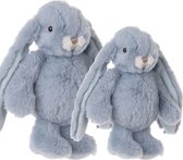 Bukowski pluche knuffel konijnen set 2x stuks - lichtblauw - 22 en 30 cm - luxe knuffels