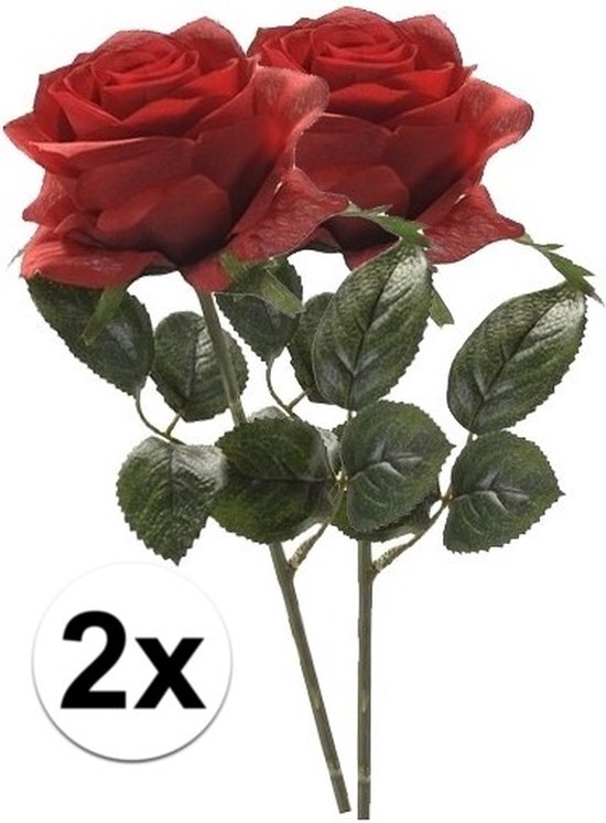 2 x Rode roos Simone steelbloem 45 cm - Kunstbloemen