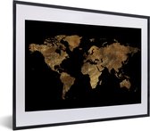 Fotolijst incl. Poster - Wereldkaart - Goud - Luxe - Aarde - Zwart - 60x40 cm - Posterlijst