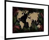 Fotolijst incl. Poster - Wereldkaart - Bruin - Tropische planten - 90x60 cm - Posterlijst