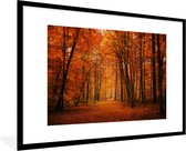 Photo encadrée - Forêt d'automne de conte de fées aux couleurs rouges Cadre photo noir avec passe partout blanc 60x90 90x60 cm - Affiche encadrée (Décoration murale salon / chambre)