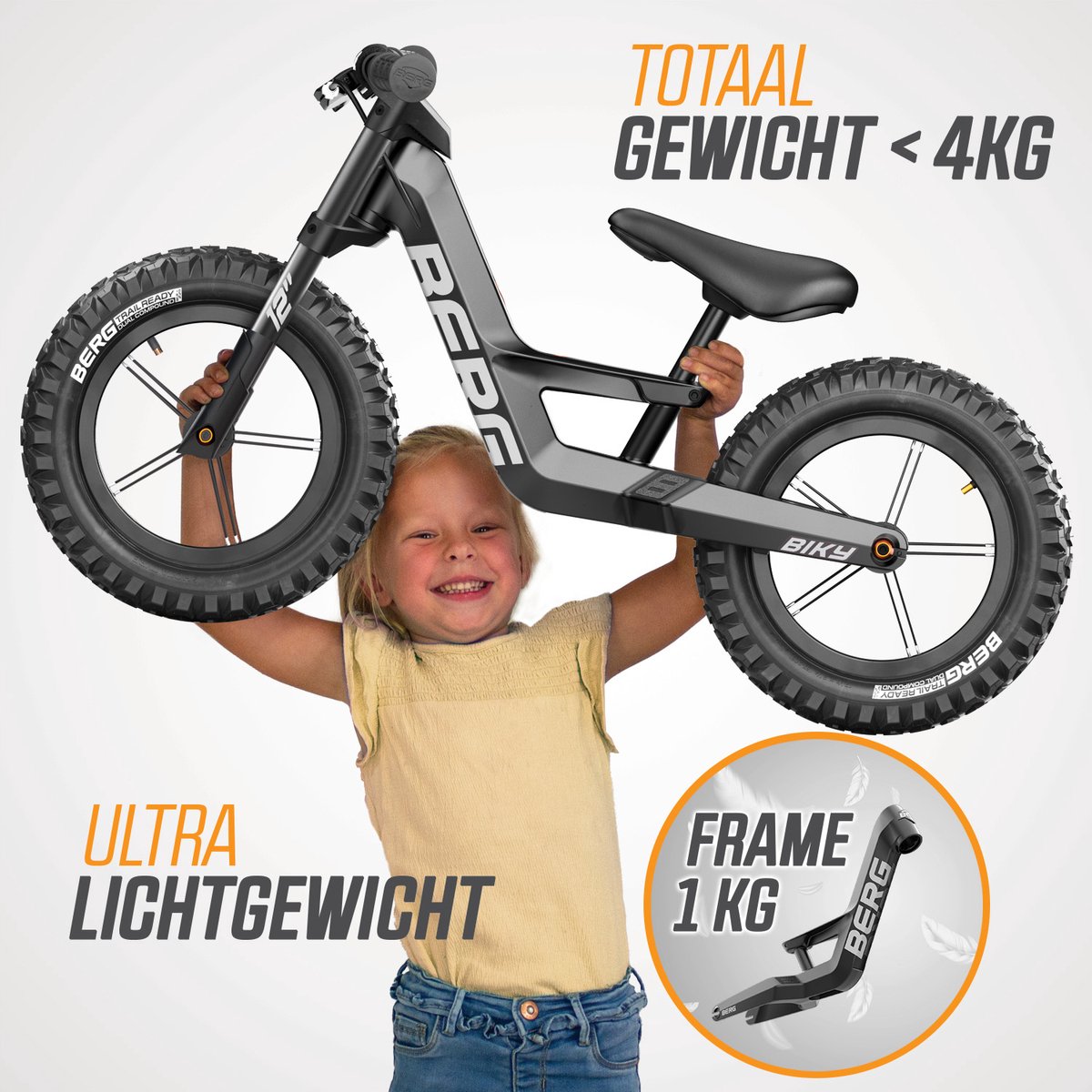 BERG Biky Cross Black Loopfiets - 12 inch - Lichtgewicht Magnesium frame - Met Handrem - Verstelbaar Zadel - 2,5+ Jaar - Zwart — afbeelding 7