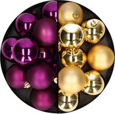 Decoris - kerstballen 24x st - mix goud/paars - 6 cm - kunststof - kerstversiering