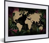 Fotolijst incl. Poster - Wereldkaart - Bladeren - Jungle - 60x40 cm - Posterlijst