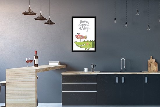 Illustration avec la citation Passez une bonne journée et un oiseau et un crocodile 40x60 cm