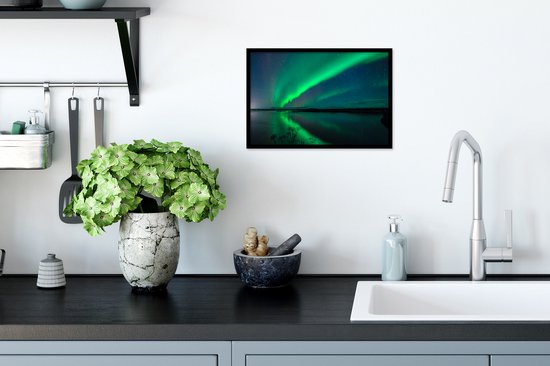 Cadre photo avec affiche - Aurores boréales - Islande - Ciel étoilé - Vert - Water - 30x20 cm - Cadre pour affiche