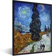 Fotolijst incl. Poster - Weg met cipres en ster - Vincent van Gogh - 60x80 cm - Posterlijst