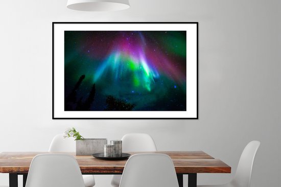Cadre photo avec affiche - Aurores boréales - Ciel étoilé - Couleurs - 120x80 cm - Cadre pour affiche