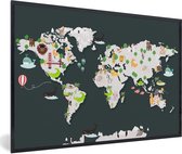 Wereldkaart - Kinderen - Dieren - Schoolplaat - Kinderkamer - 90x60 cm