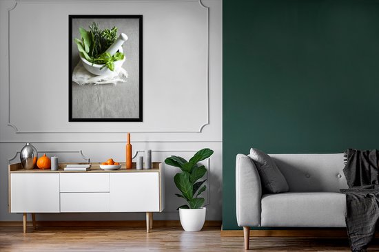 Photo en cadre - Les herbes fraîches dans un cadre photo mortier noir 60x90 cm - Affiche sous cadre (Décoration murale salon / chambre)