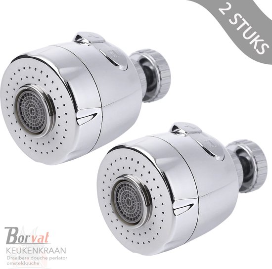 Borvat® Draaibare douche perlator Voor keukenkraan Kraan kop zilver
