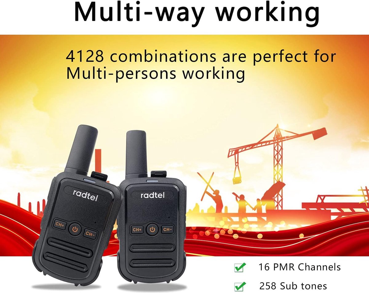 Radtel RT88 PMR 446MHz Walkie Talkie Rechargeable 16-Channel Communication Walky Radio Professional with USB Charging VOX headphones for supermarket restaurant construction