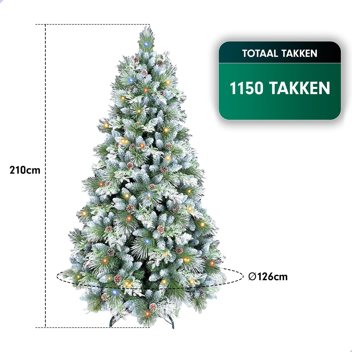 AG Kerstboom met verlichting & kerstversiering - Kunstkerstbomen - Sneeuw -210 cm - 1150 Takken - Zeer Dicht Takkenstelsel - 1 Taksoort - Eenvoudige Opbouw Zonder Gereedschap - Wit - Kunstkerstboom Net Echt - Volle Kerstboom – foto 6