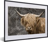Fotolijst incl. Poster - Schotse hooglander - Wereldkaart - Dieren - 60x40 cm - Posterlijst