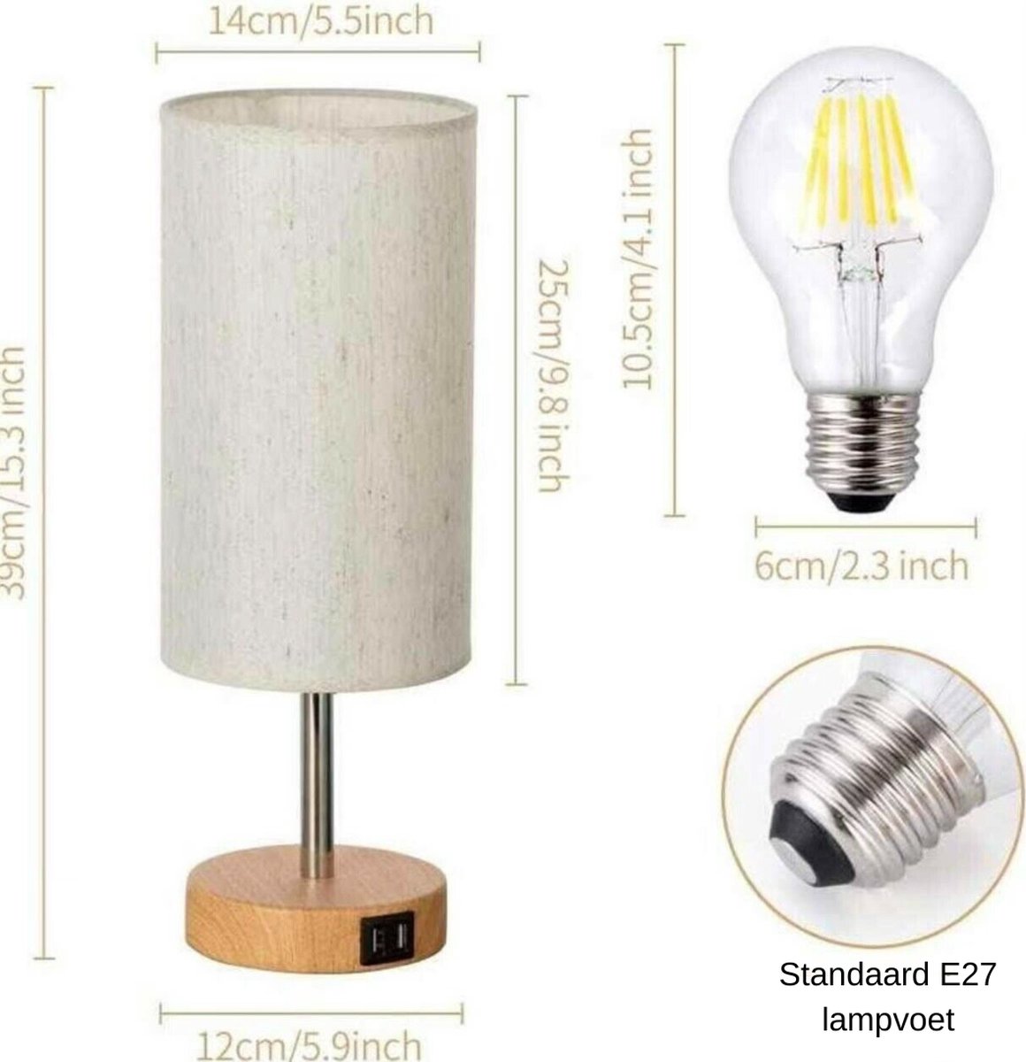 Lot De 2 Lampes De Chevet Tactiles LED Avec USB - Lampe De Table Moderne à 3 Intensités - Idéale Pour Chambre Ou Salon - Ampoules Incluses - Cadeau Premium