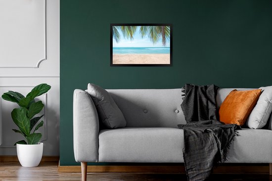 Photo encadrée - Feuilles de palmier suspendues au dessus du cadre photo plage noir sans passe partout 30x20 cm - Affiche encadrée (Décoration murale salon / chambre) / Mer et plage