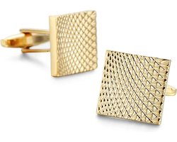 Gekartelde Manchetknopen Heren Goud Kleurig - Vierkant - Cufflinks - Vaderdag Cadeau Geschenk - Mannen Cadeautjes Accesoires