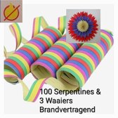100 stuks: Brandvertragende serpentines in 5 kleuren & 3 Waaiers brandvertragend/ Brandveilig, Carnaval, Themafeest