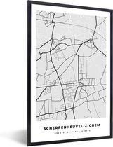 Fotolijst incl. Poster Zwart Wit- Kaart – Plattegrond – Stadskaart – Scherpenheuvel Zichem – België – Zwart Wit - 60x90 cm - Posterlijst