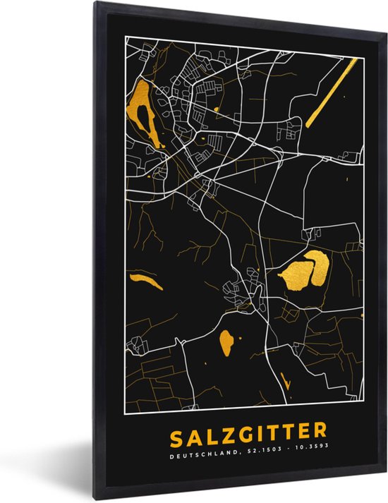 Cadre photo avec affiche - Salzgitter - Or - Plan de la ville - Plan d'étage - Carte - Allemagne - 80x120 cm - Cadre pour affiche