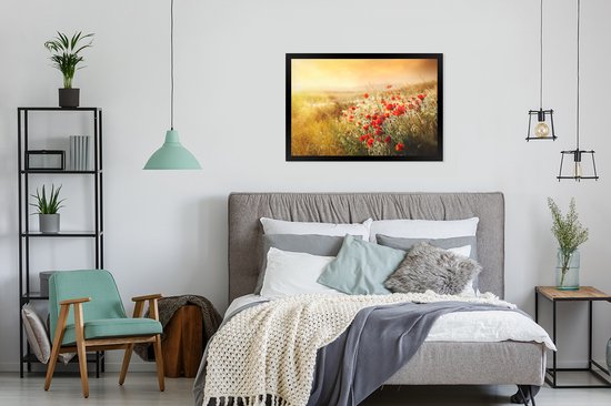 Affiche avec cadre Coquelicot - Coquelicots au soleil cadre photo noir - cadre photo noir - 120x80 cm - Affiche avec cadre