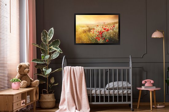 Affiche avec cadre Coquelicot - Coquelicots au soleil cadre photo noir - cadre photo noir - 120x80 cm - Affiche avec cadre
