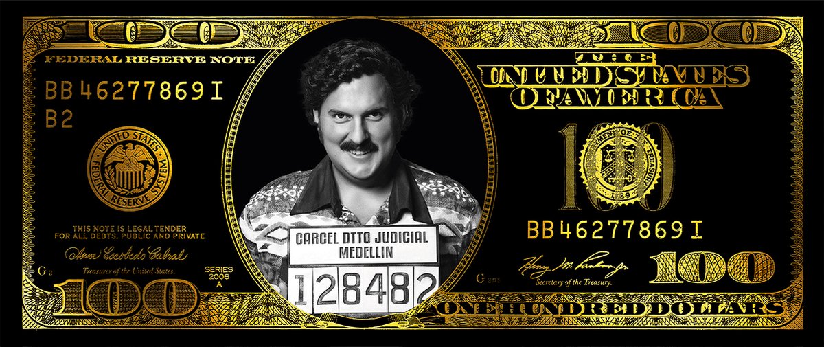 Plexiglas "Pablo Escobar Dollar gold" afmeting 140x60cm