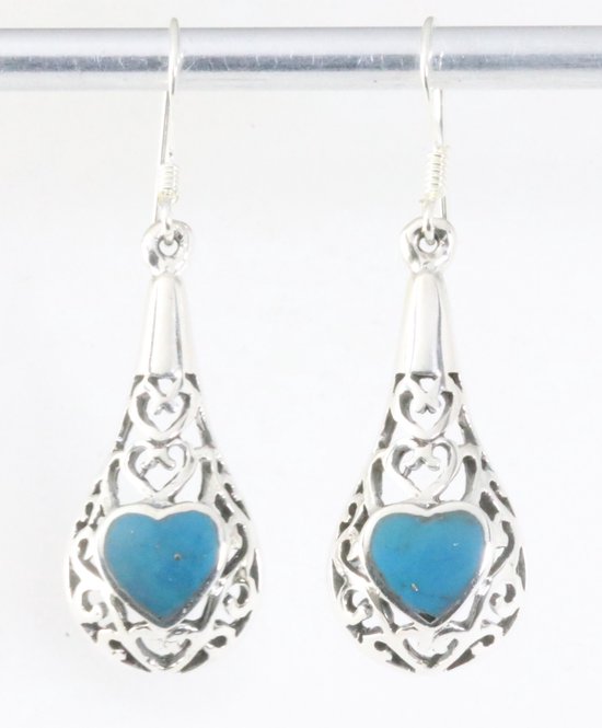 Opengewerkte zilveren oorbellen met blauwe turkoois