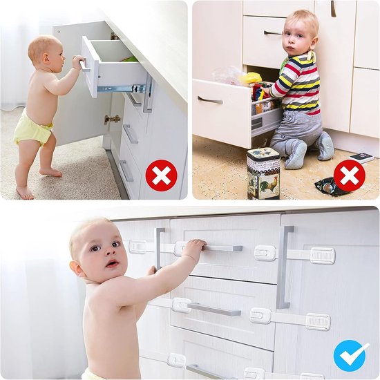 ECHOCUBE Lot De 6 Serrures De Sécurité Enfants - Verrous Réglables Pour Armoires, Tiroirs, Frigo, Noir