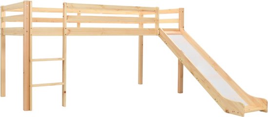 vidaXL - Kinderhoogslaper - met - glijbaan - en - ladder - grenenhout - 97x208 - cm