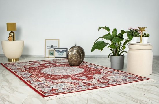 Flycarpets Darius Tapis oriental Classique Medaillon au Design persan – Rouge – 240 x 330 cm