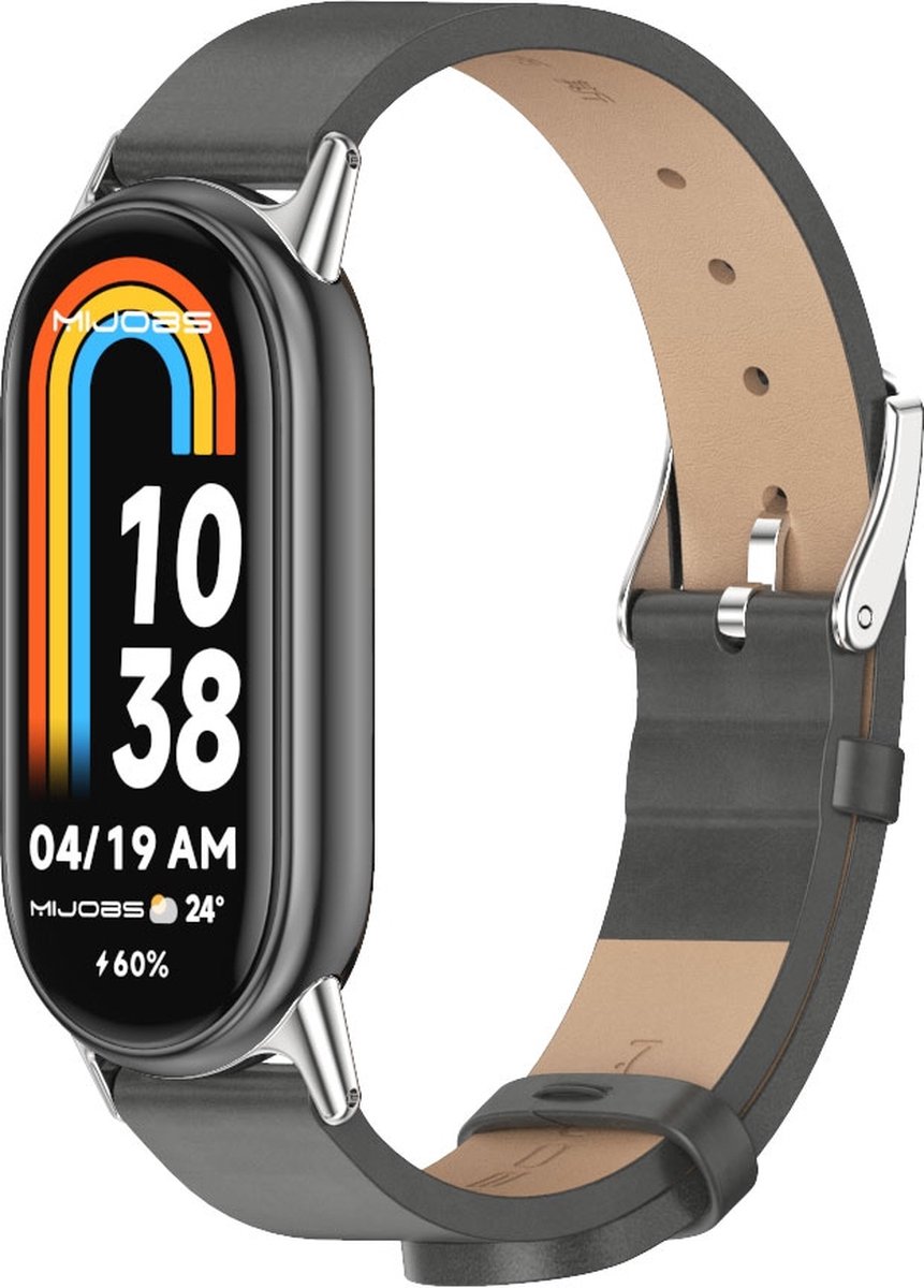 By Qubix - PU leren bandje - Grijs - Geschikt voor Xiaomi Smart Band 8 / 9 / 10
