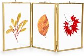Gouden fotolijst van metaal glas geometrisch ornament plantenmonster clip voor geperste bloemen foto 3 afbeeldingen voor decoratie voor woonkamer bruiloft Kerstmis (13 x 18 cm)