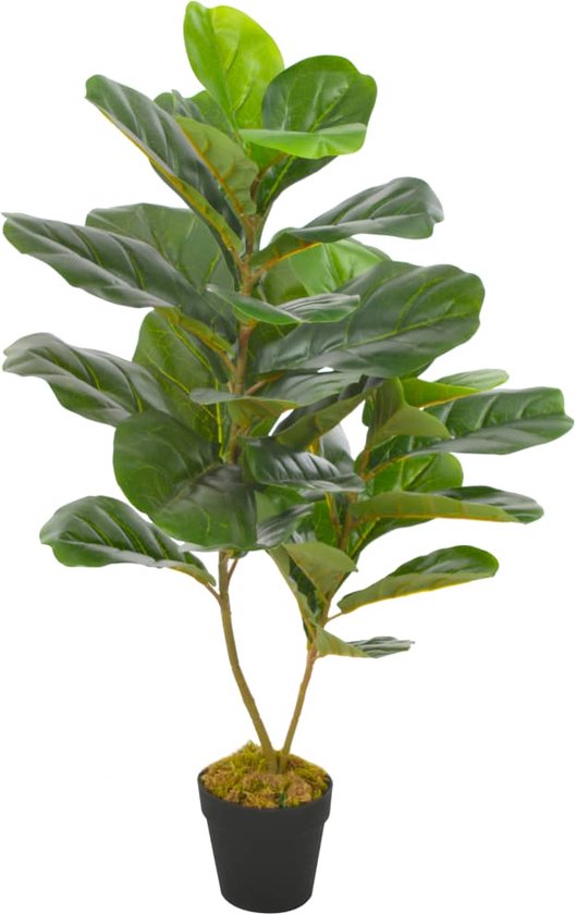 The Living Store Vioolbladplant Kunststof - 90 cm - 34 bladeren - groen en bruin