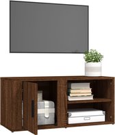Meuble TV The Living Store - Bois traité de haute qualité - 3 compartiments - Chêne brun - 80 x 31,5 x 36 cm - Porte pratique