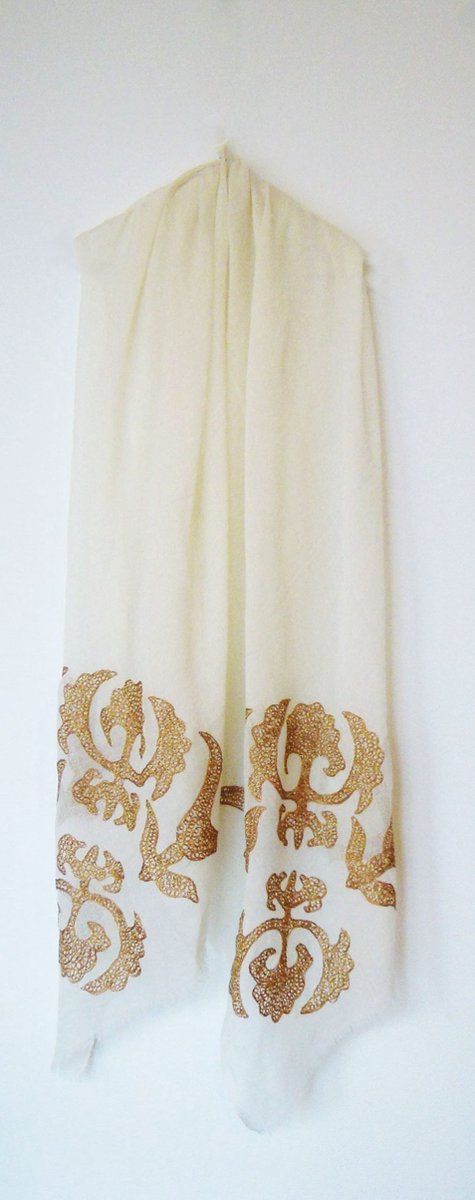 Sjaal koper - 100% wol - wollen geborduurde Fleur de Lys