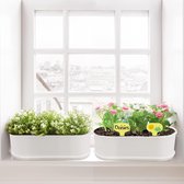 5 x kruidenpot 22 cm, bonsai-pot, witte kunststof bloempot, plantenbak, rechthoekig, voor keuken, balkon, vensterbank