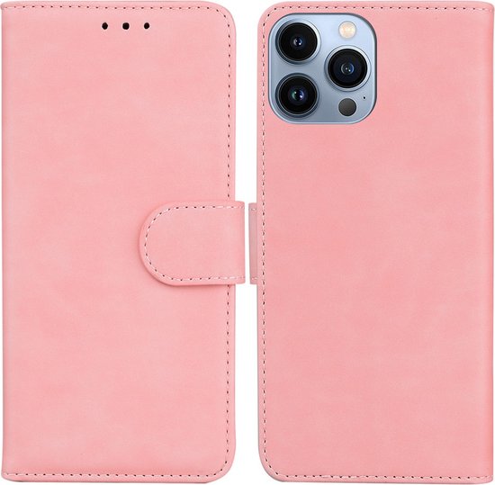 iPhone 15 PRO Hoesje - Leren Case - Klaphoesje Book Cover - Pasjeshouder - PU Leer - Roze - Provium