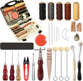 Outils en cuir pour débutants, ensemble d'outils en cuir professionnels avec fil ciré, coutures de poinçon plus grossières, travail du cuir, outils pour le cuir, kit de couture