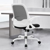 Chaise de bureau, chaise de bureau ergonomique avec accoudoirs rabattables, chaise d'ordinateur en maille, chaise de travail, chaise légère, chaise pivotante à 360°, 933 blanc