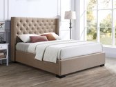 Bed met opbergruimte – 160 x 200 cm – Met gecapitonneerd hoofdbord – Stof – Beige - MASSIMO L 177 cm x H 142.5 cm x D 214.5 cm