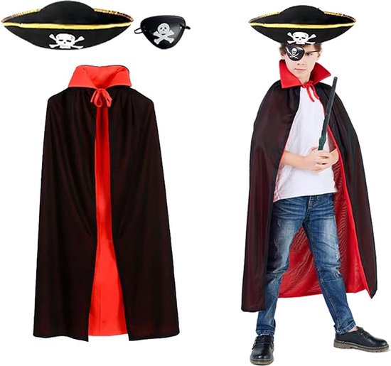 Costume d'Halloween 3 pièces pour enfants, cape de vampire, noire