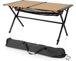 Campingtafel, dienblad, bamboelook, roltafel, 140 x 80 x 70 cm, verstelbare poten, weerbestendig, draagtas