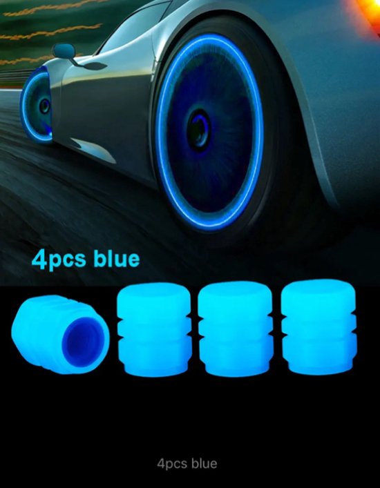 Foto: Ventieldopjes lichtgevende met fluorescerend licht voor auto of motor band 4 stuks blauw