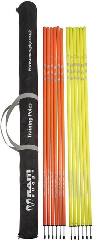 RAM - Slalomstangen - Agility palen - 180 cm - 12 stuks - Oranje/geel Top Kwaliteit RAM® Engeland - Uniek 3d Grip techn. Prof.