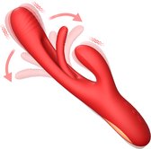 SlipperyHeights 3 in 1 Rabbit Finger Patting Vibrator - Clitoris en G-Spot Stimulatie - Intense/Stotende 21 Standen - Siliconen Sex Toy voor Vrouwen - Dildo - 24cm x 3.8cm - Rood