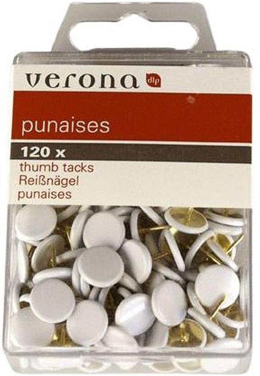 Verona Punaises 120 stuks wit - Punaises voor prikbord - Punaises plat
