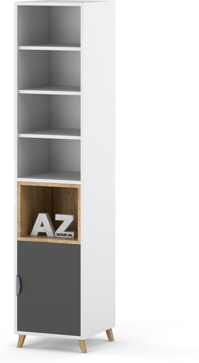 AZ-Home - Vitrinekast Joker 4 - Wit - Grijs - 40 cm - Kast - Boekenkast - Opbergkast