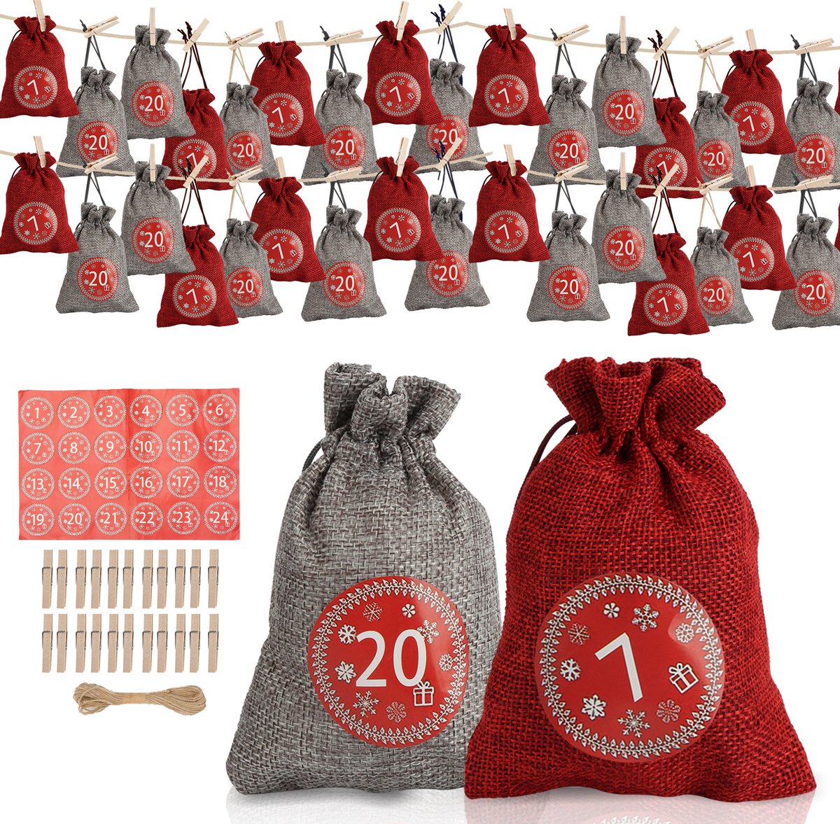 24 Calendriers De L'avent, Sac Cadeau De Noël, 2022 Calendrier De Noël Sacs  à DIY Calendrier De L'avent à Remplir, Pochette Noël,Avec Etiquettes Numéro  Et 24 Pinces,Sacs Calendrier Surprise Pour Noël 